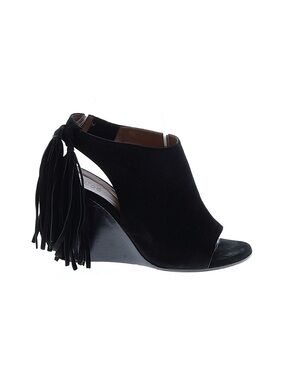 Chloe Black Suede tasseled Peep-Toe Wedge Sandals slingback heels size 37.5
